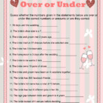 Over Or Under Bridal Shower Game Printable In Pink Color