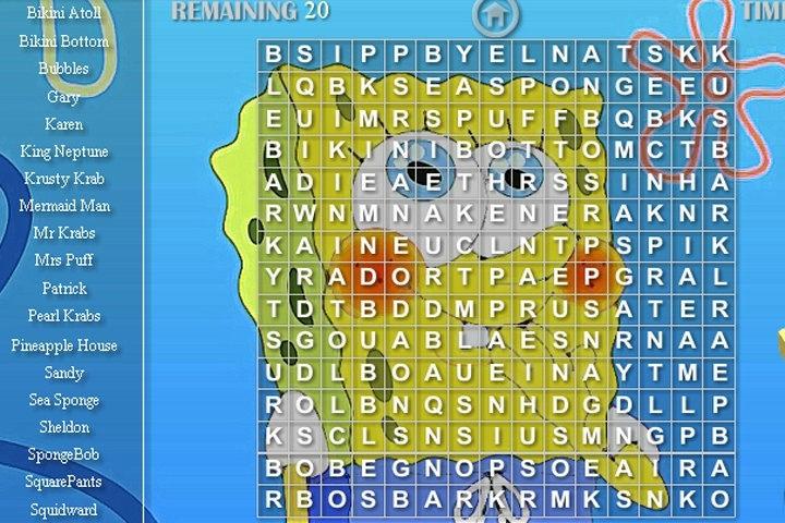 Spongebob Word Search Game Play Free Words Letter 