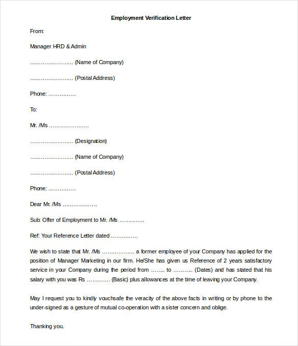 11 Free Employment Letter Template DOC PDF Free