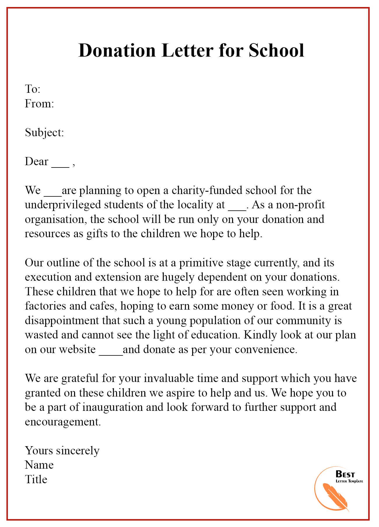 13 Free Donation Letter Template Format Sample Example
