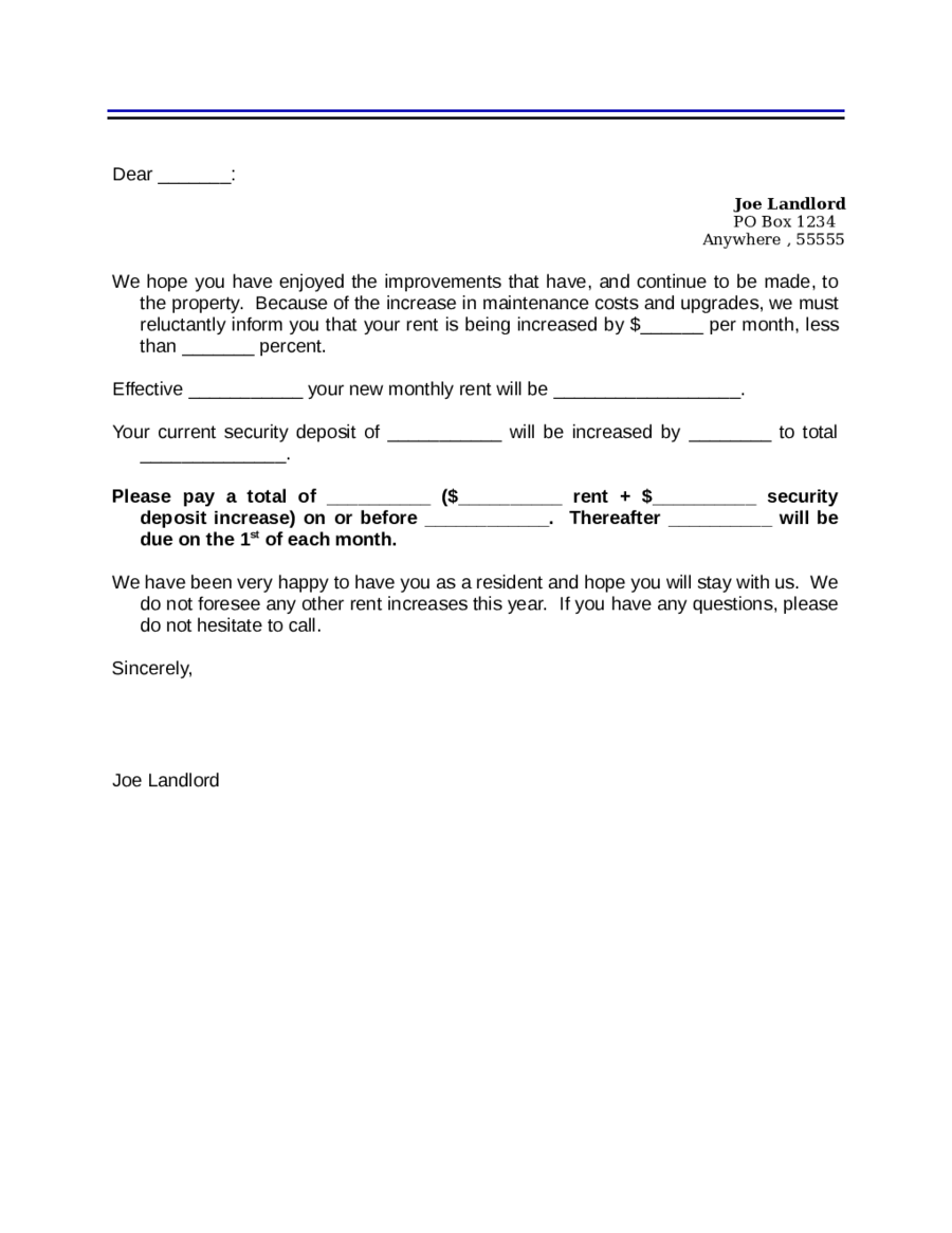 2021 Rent Increase Letter Fillable Printable PDF 