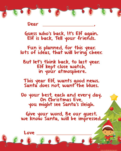 Arrival Letters Complete Index Of FREE Elf On The Shelf 
