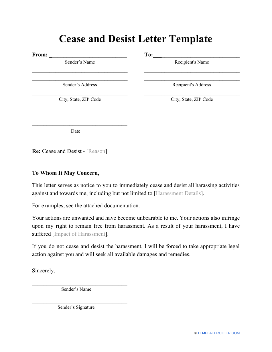 Cease And Desist Letter Template Download Printable PDF 