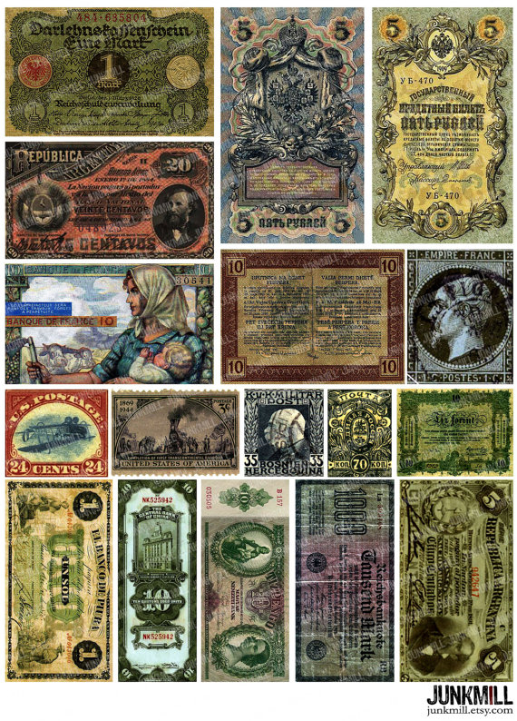 CURRENCY Digital Printable Collage Sheet Old Money