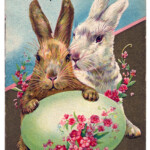 Easter Graphic Bunnies With Egg And Flowers The