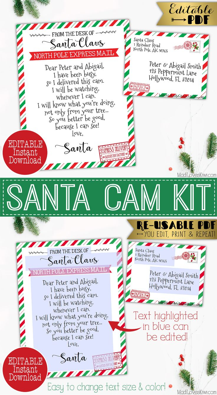 Editable Santa Cam Letter Printable Claus Spy Cam Note 