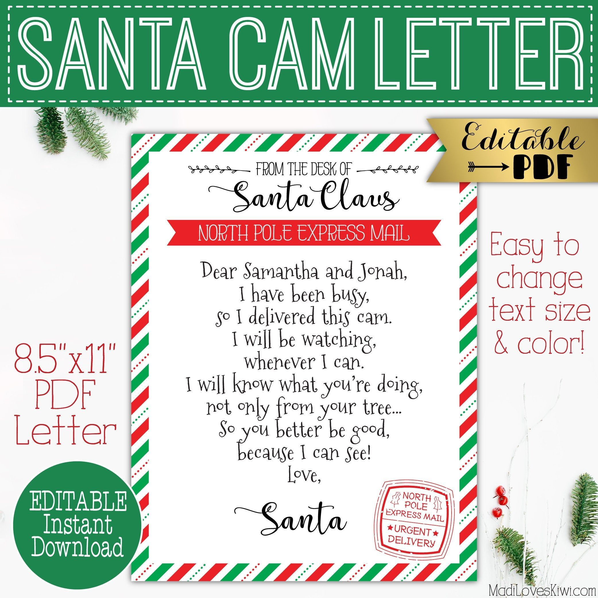 Editable Santa Cam Letter Printable North Pole Express 