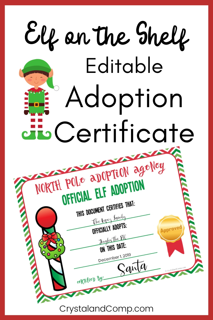 Elf On The Shelf Adoption Certificate