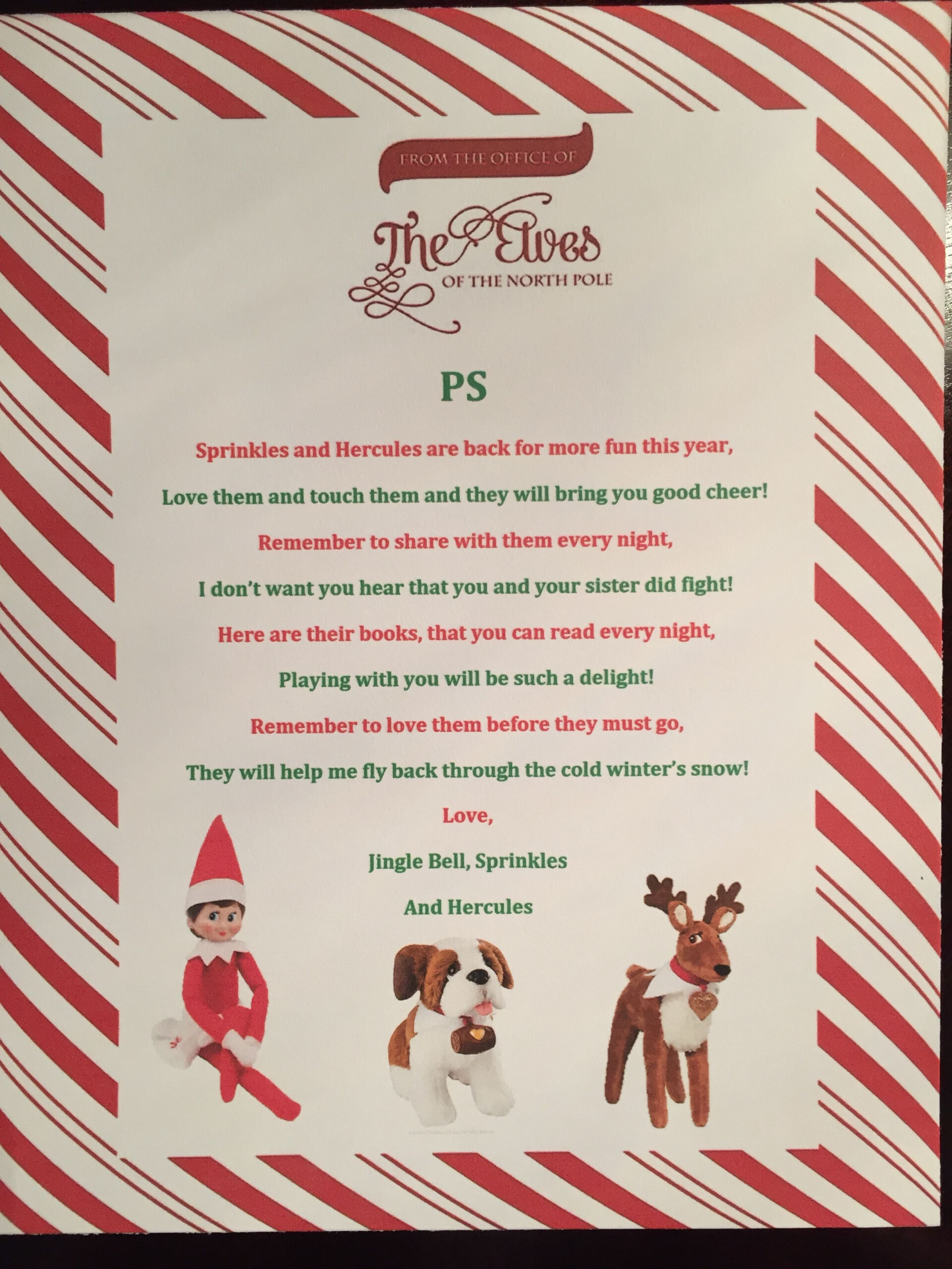 Elf On The Shelf Pet Return Letter For Reindeer St 