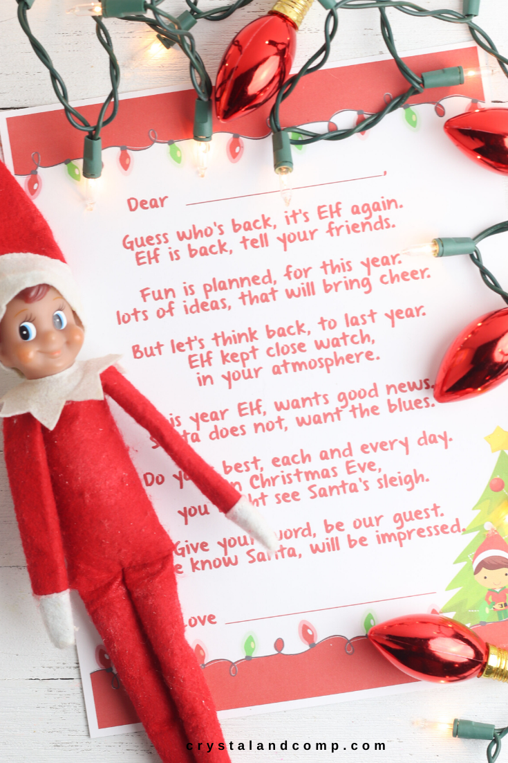 Elf On The Shelf Welcome Back Letter