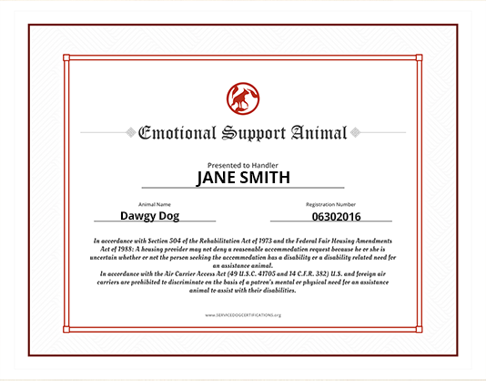 Emotional Support Animal ID Service Dog Certifications