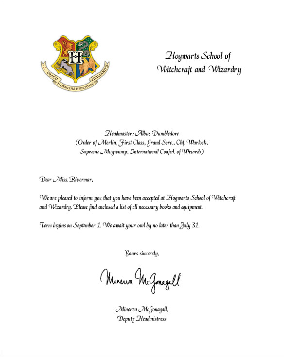 FREE 3 Sample Hogwarts Acceptance Letter Templates In PDF 