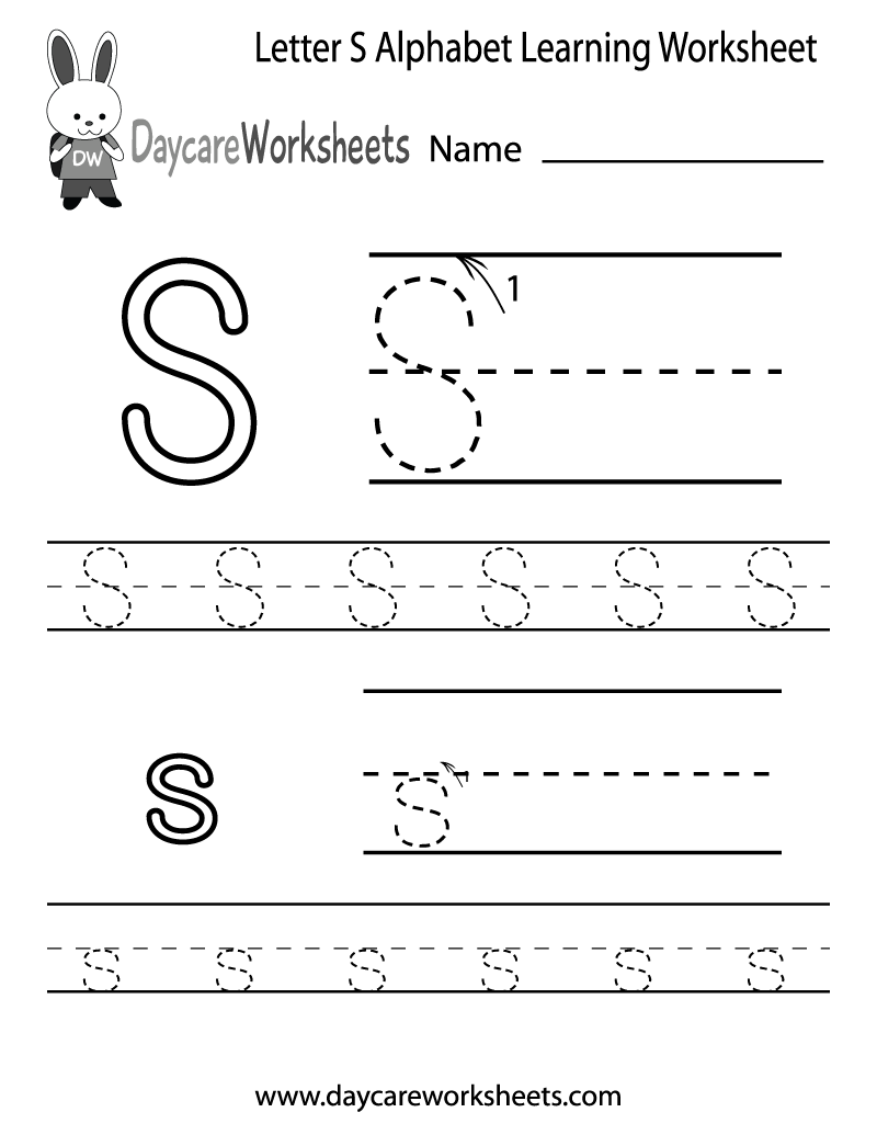 Free Letter S Alphabet Learning Worksheet For Preschool
