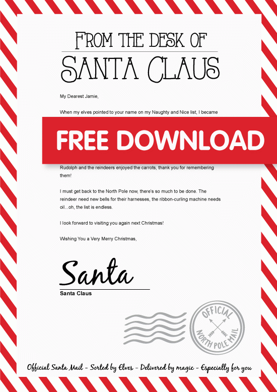 Free Personalised Letter From Santa Bright Star Kids
