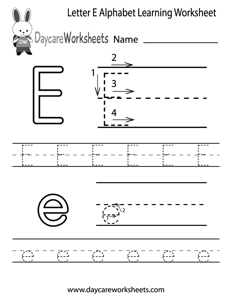 Free Printable Letter E Alphabet Learning Worksheet For 