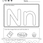 Free Printable Letter N Coloring Worksheet For Kindergarten