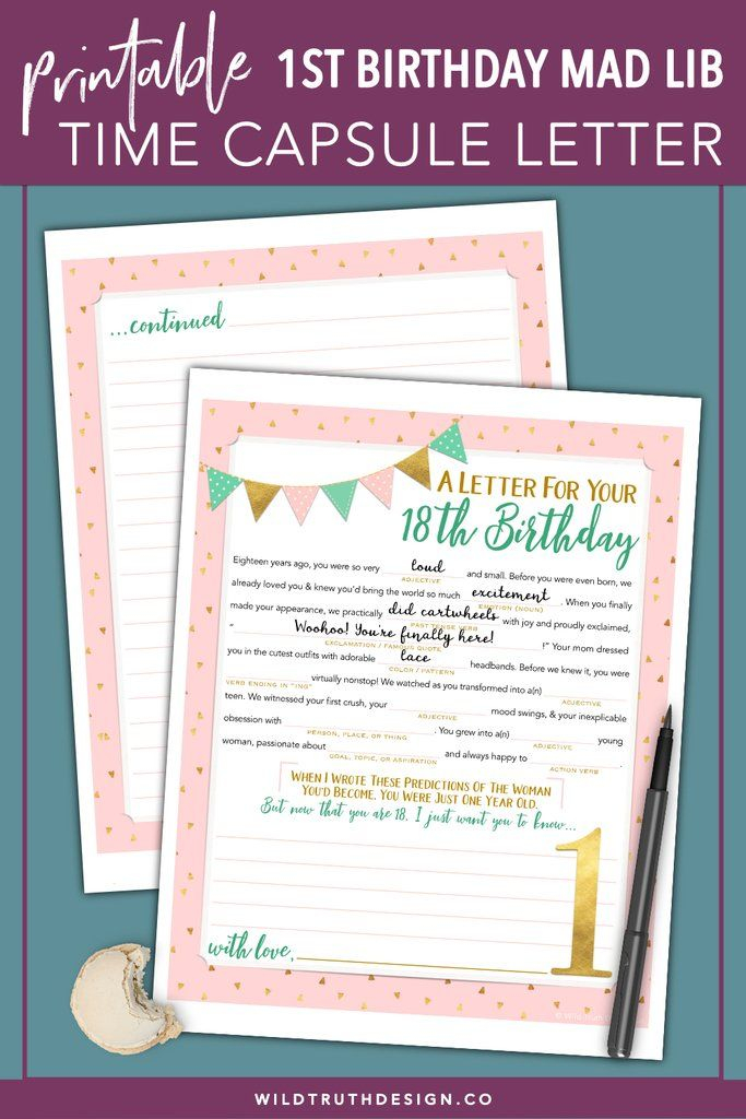 Girl s First Birthday Time Capsule Letter Printable Mad 