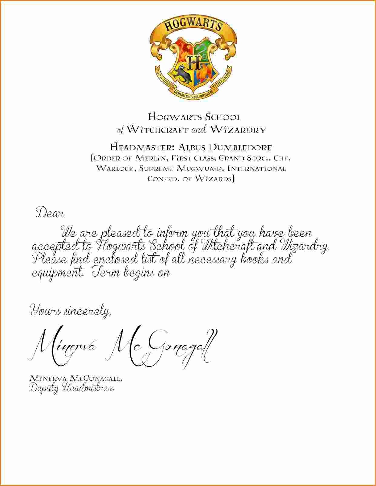 Hogwarts Acceptance Letter Envelope Template Printable 