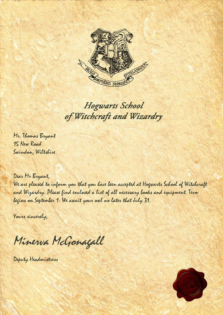 Hogwarts Acceptance Letter Harry Potter Letter Harry
