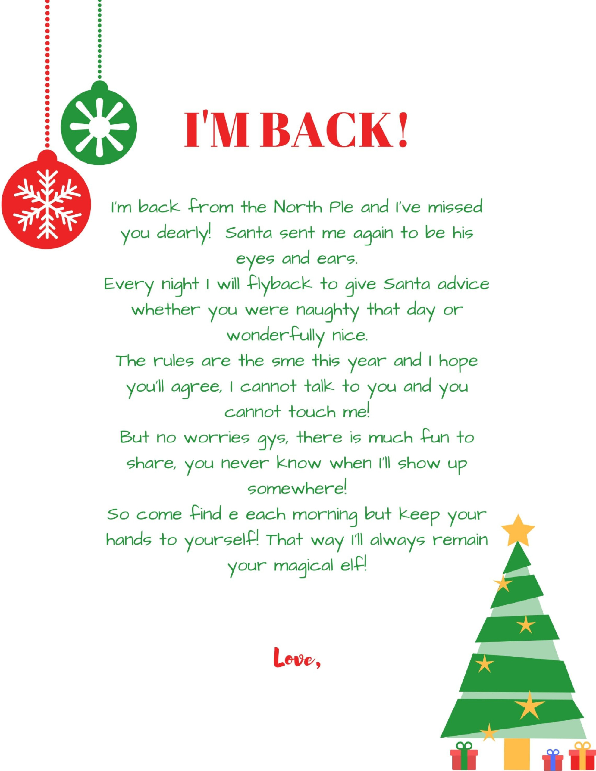 Im back elf on the shelf arrival letter free printable 