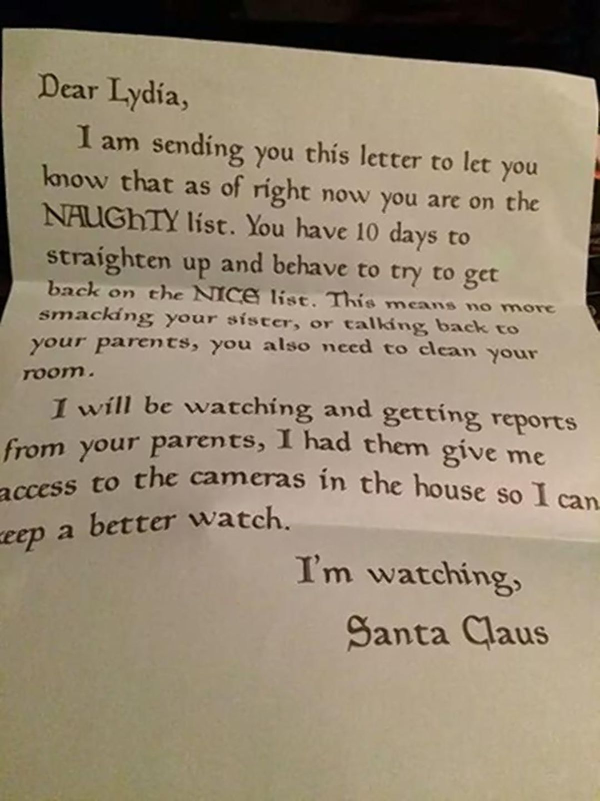 Indiana Mom Sends Misbehaving Daughter Letter From Santa 