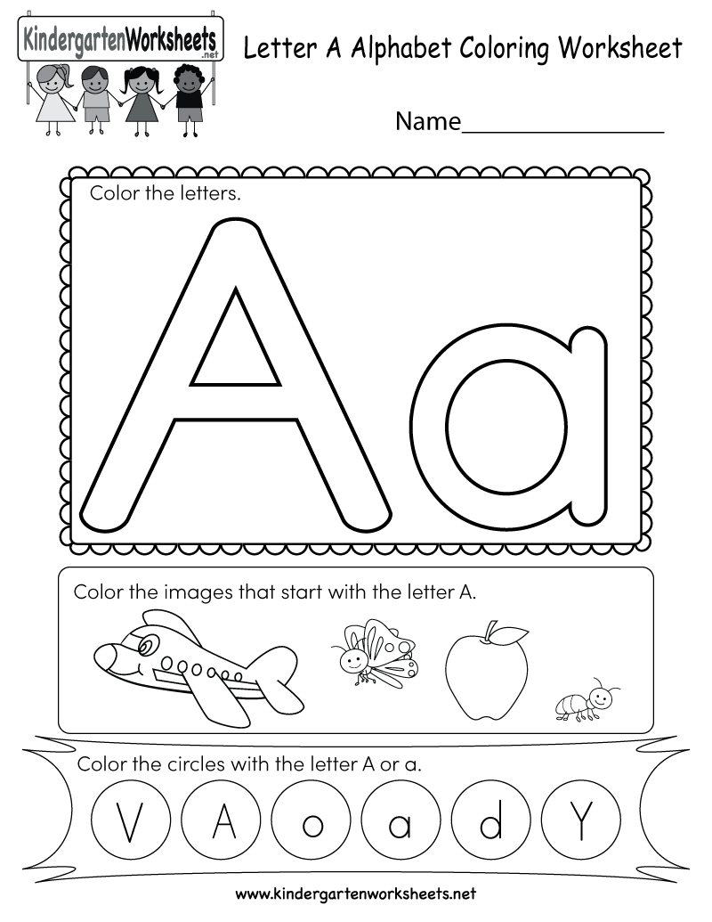 Letter A Coloring Worksheet Free Kindergarten English 