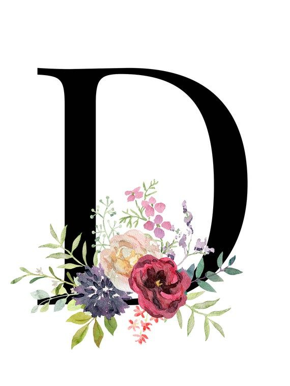 Letter D Floral Monogram Printable Letter Nursery Art 