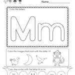 Letter M Coloring Worksheet Free Kindergarten English