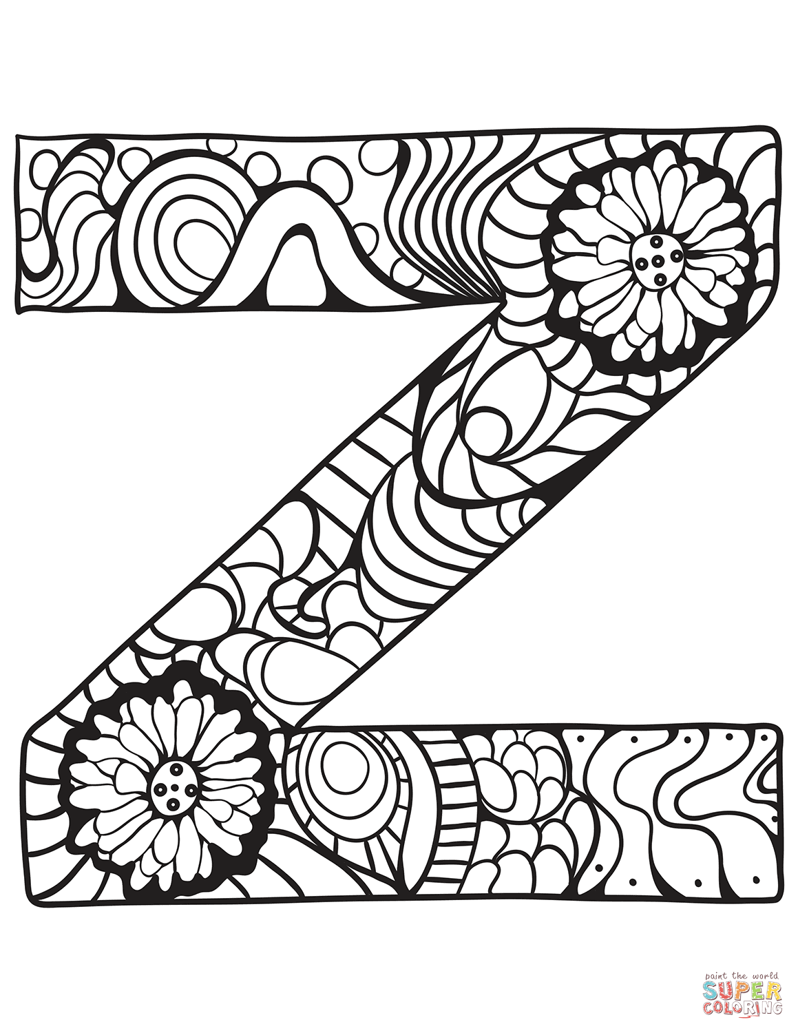 Letter Z Zentangle Coloring Page Free Printable Coloring 