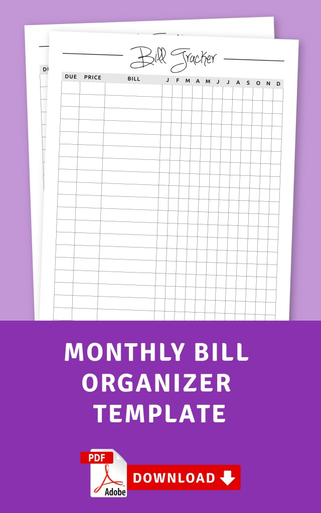 Monthly Bill Organizer Template Printable PDF