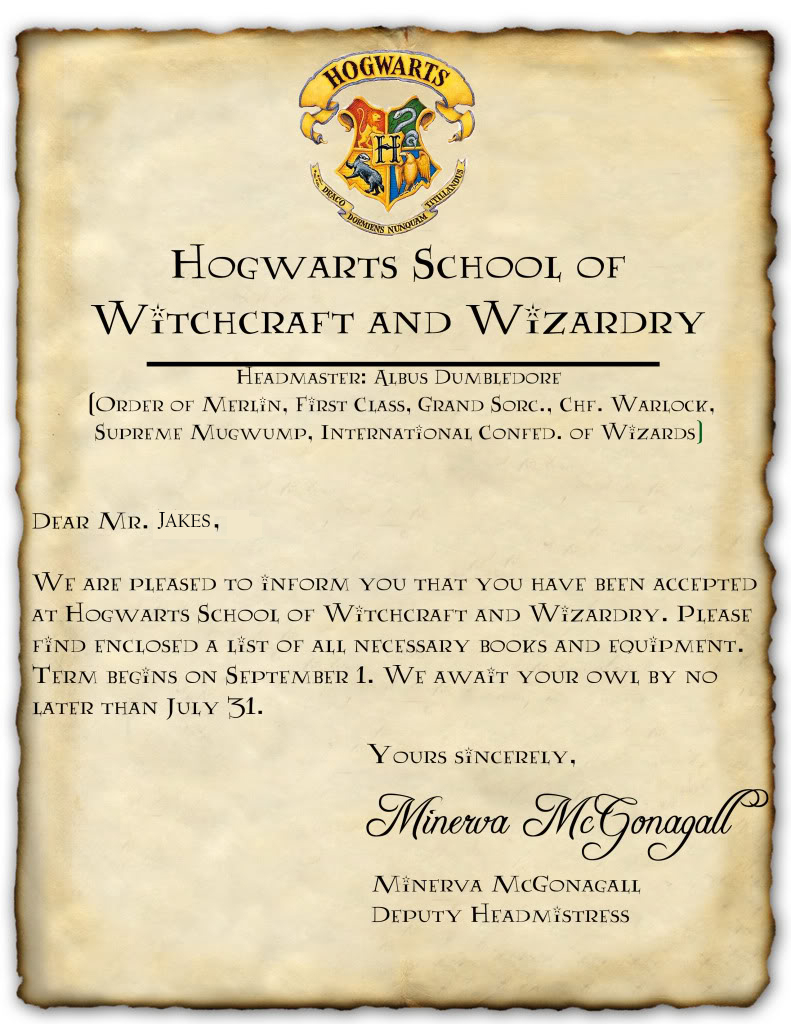 My Very Own Hogwarts Acceptance Letter As A Side Note I 