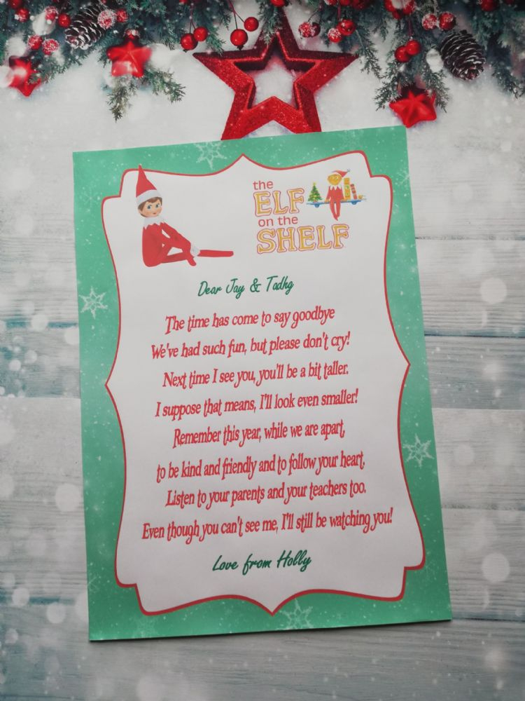 Personalised Single Elf On The Shelf Goodbye Letter
