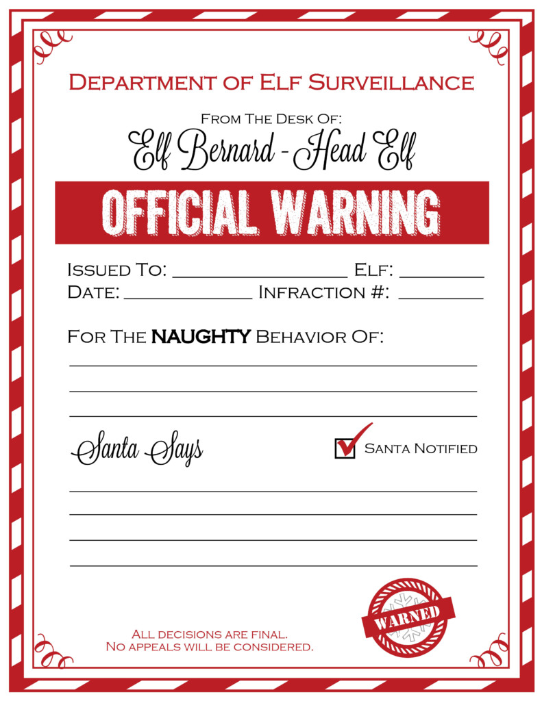 Elf On The Shelf Warning Letter Free Printable