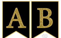 Printable Alphabet Letter Banner Gold Glitter On Black A Z