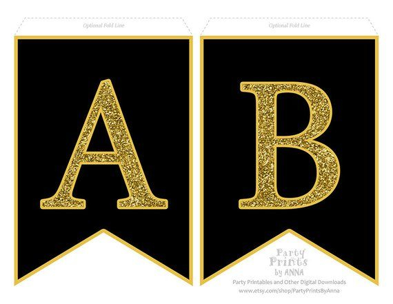 Printable Alphabet Letter Banner Gold Glitter On Black A Z 