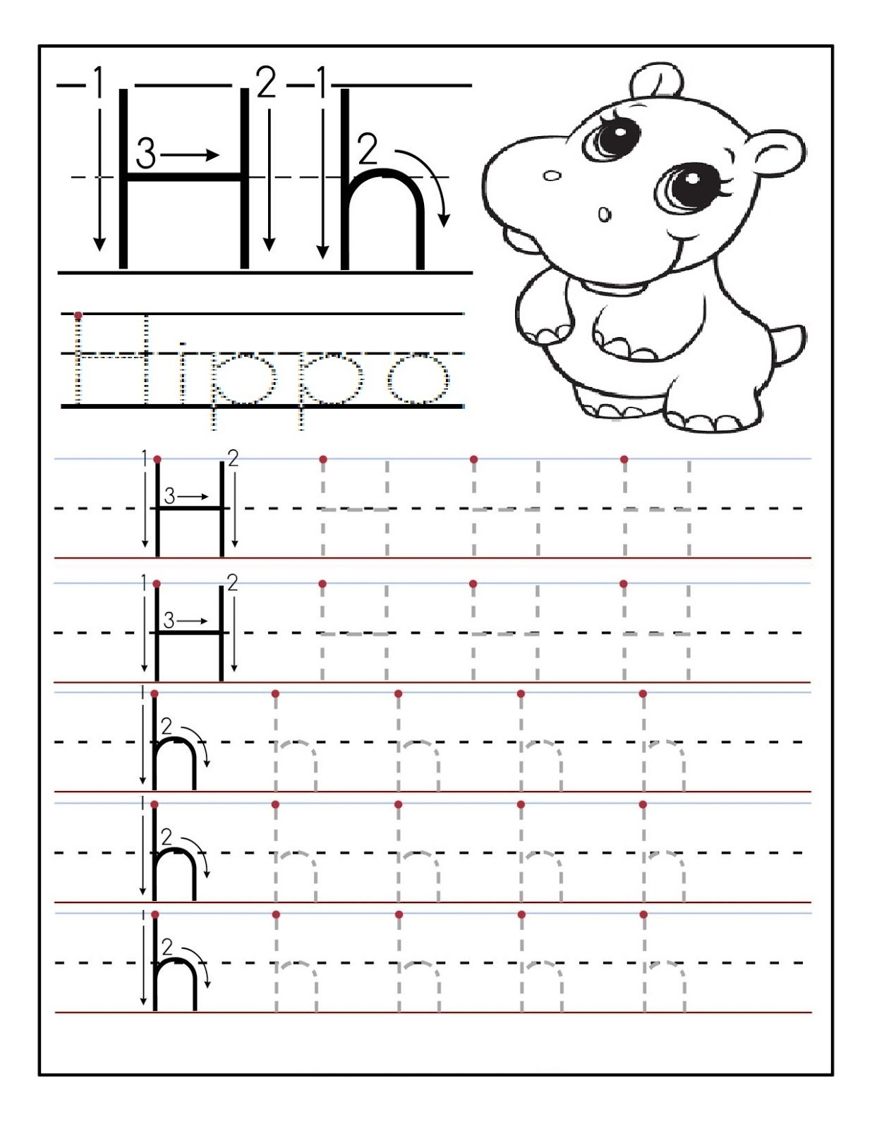 Printable Letter H Tracing Worksheets For Preschoolers