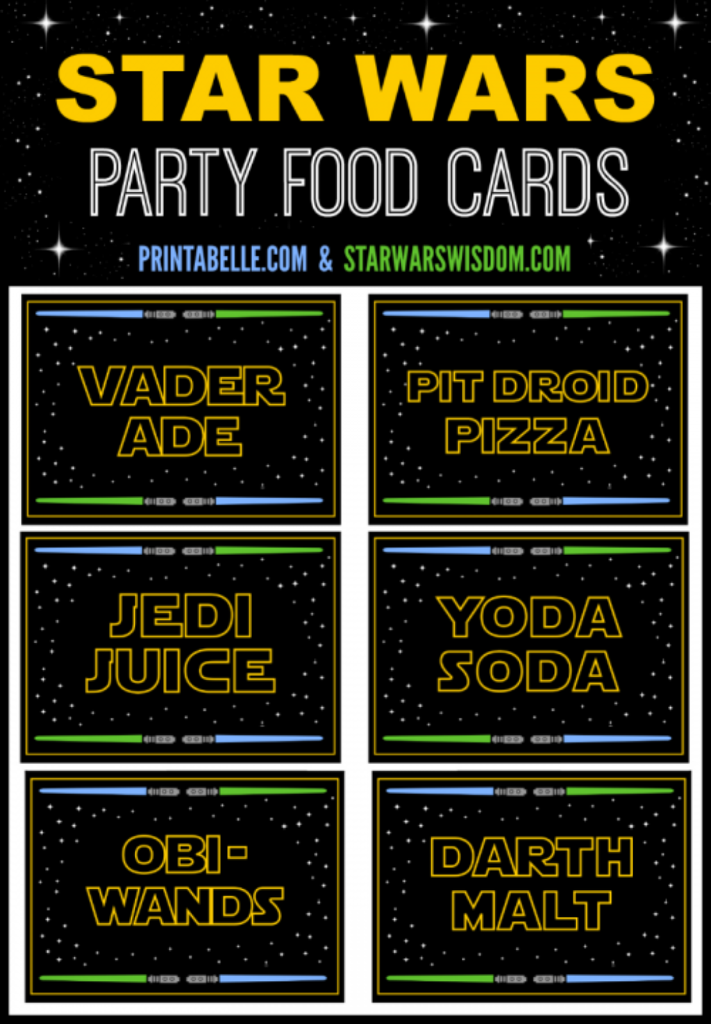 Star Wars Party Food Cards Party Printables Games
