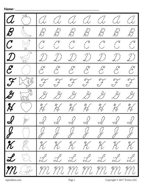 These Free Printable Cursive Alphabet Tracing Worksheets