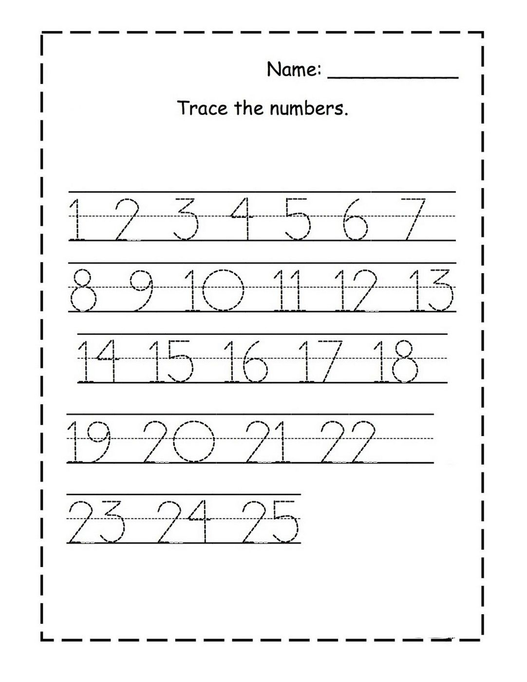 Tracing Numbers 1 25 For Kg Page Numbers Preschool 
