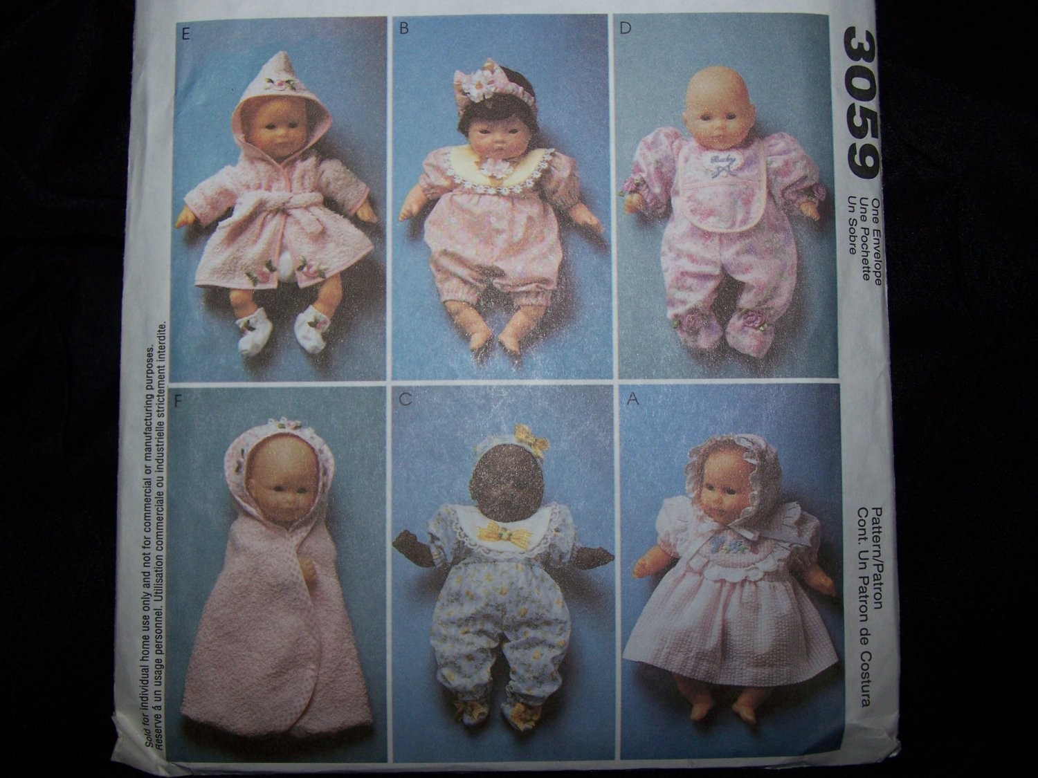 Uncut Sewing Pattern 3059 Baby Dolls Clothes 8 10 11 13 14 