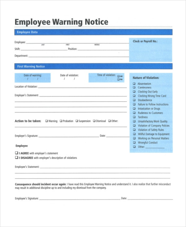 12 Printable Employee Warning Notice Templates Google 