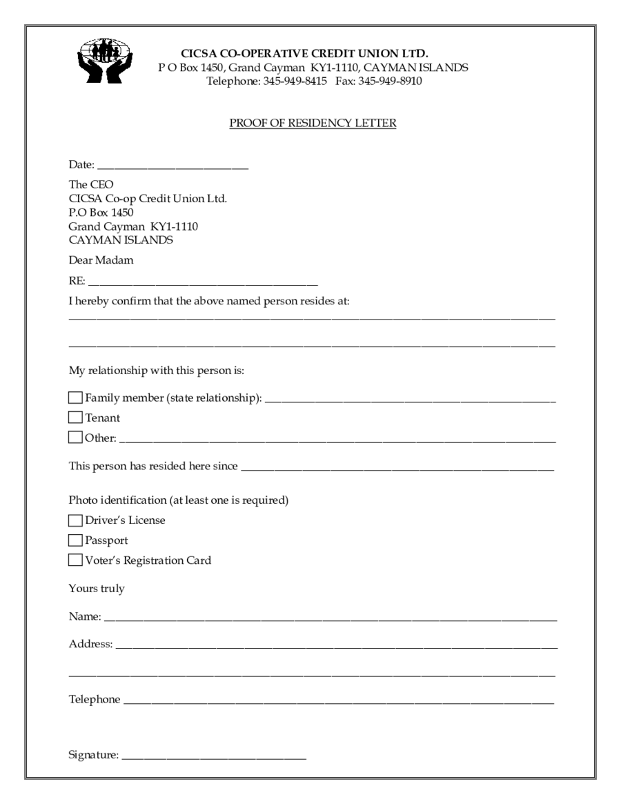 2021 Proof Of Residency Letter Fillable Printable PDF 