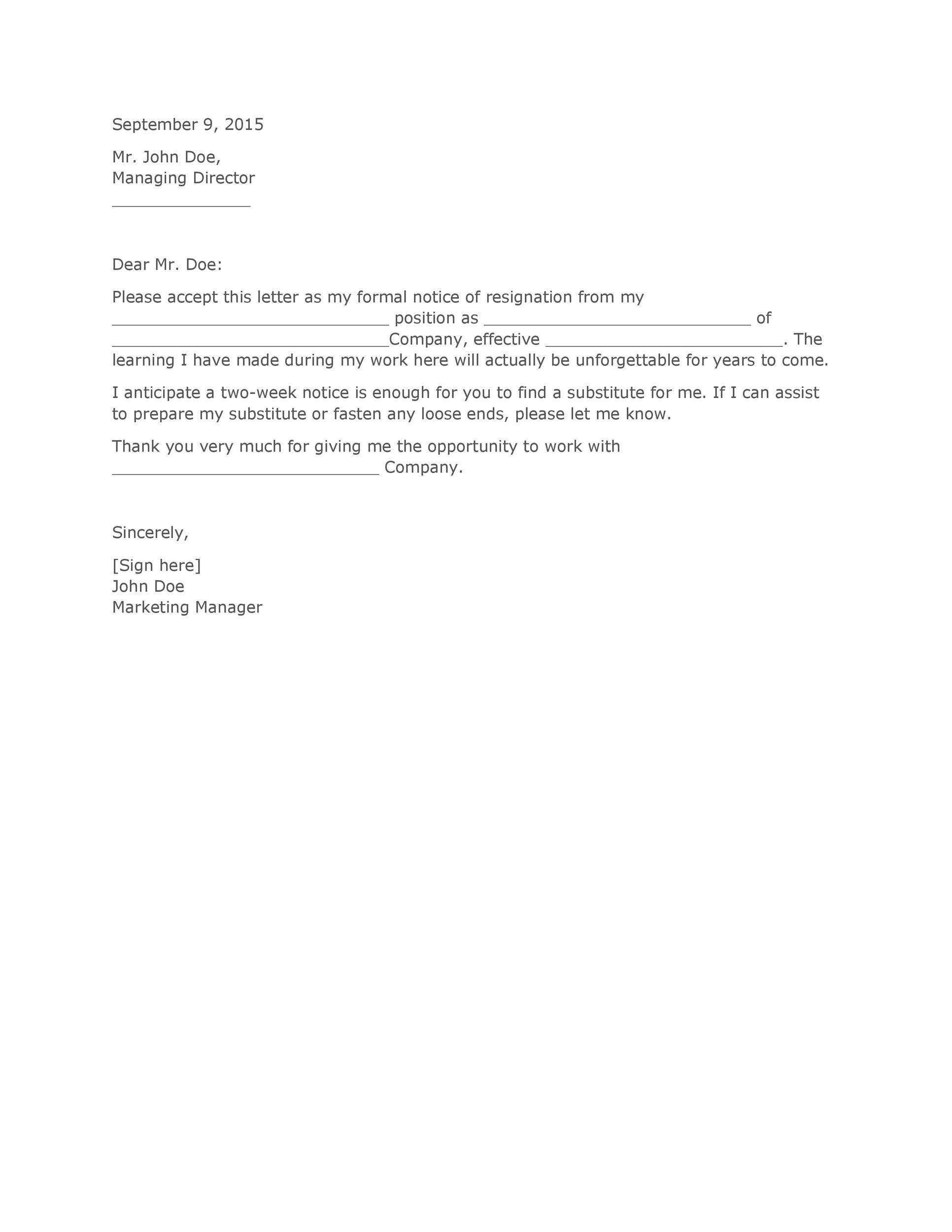 40 Two Weeks Notice Letters Resignation Letter Templates