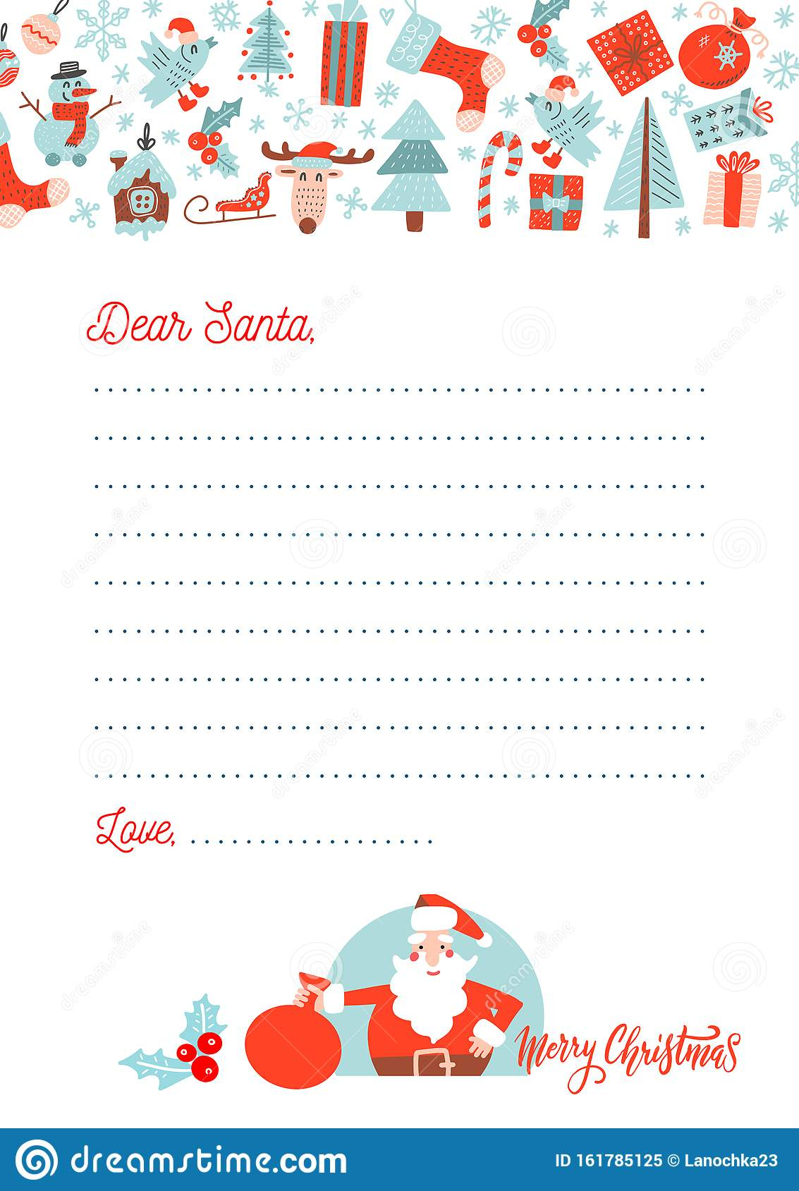 A4 Christmas Letter To Santa Claus Template Decorated 