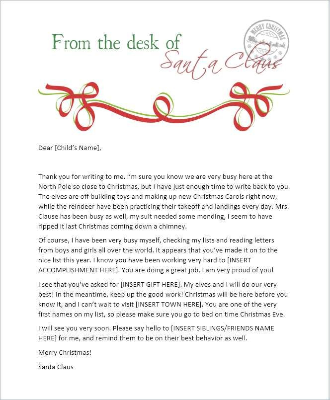 Blank Santa Reply Letter Template Free Printable Letter 