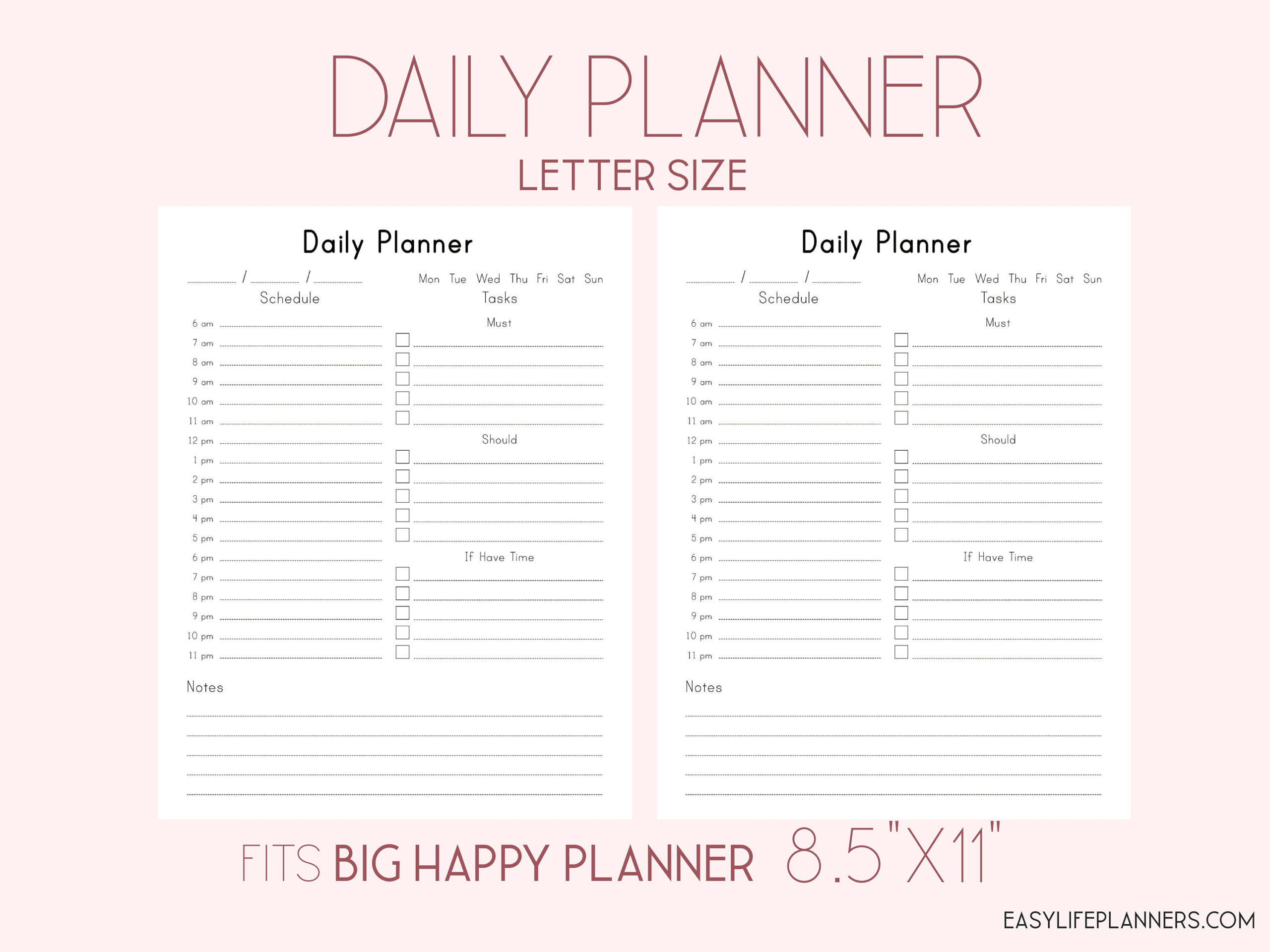DAILY PLANNER Printable Letter Size Planner 8 5x11 Day On 