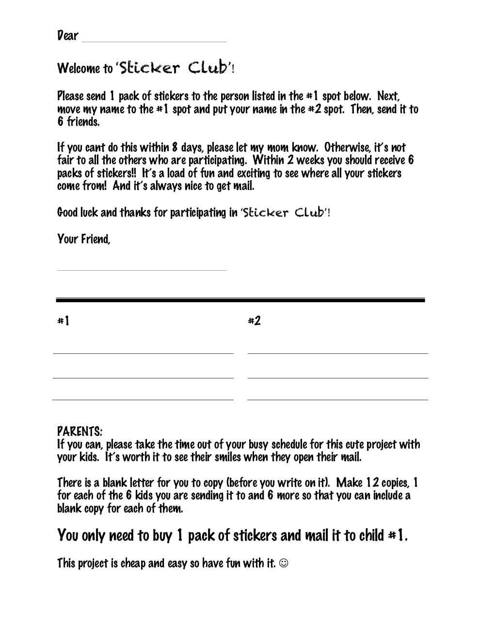 Document1 By Michelle Sticker Club Letter Template Pdf
