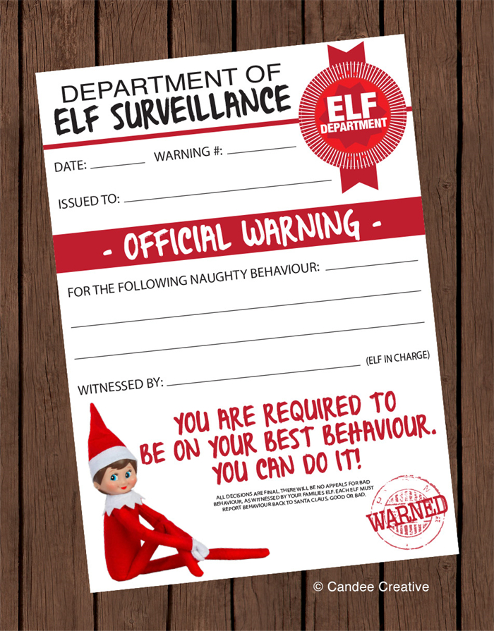 Elf On The Shelf Official Warning Printable Design 