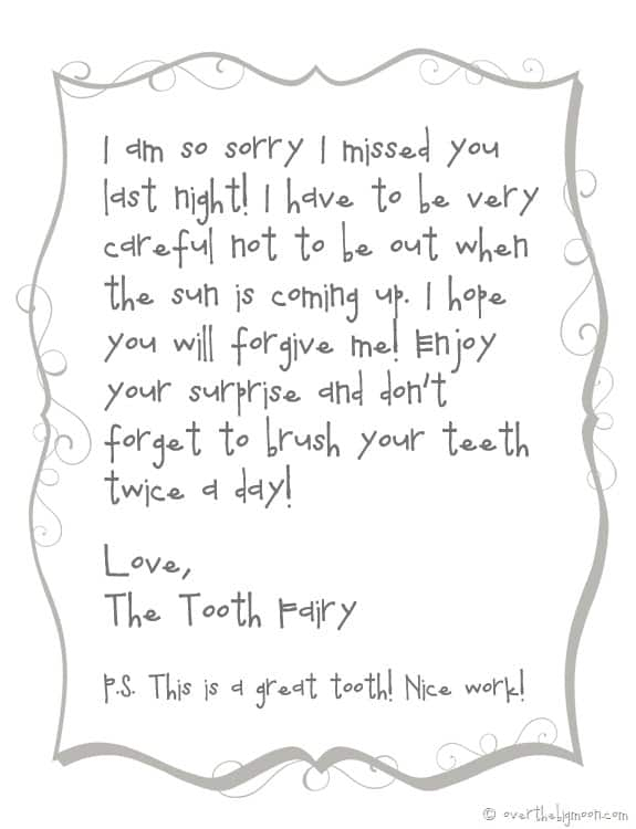 Forgettful Tooth Fairy Free Printable Note