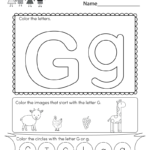 Free Printable Letter G Coloring Worksheet For Kindergarten